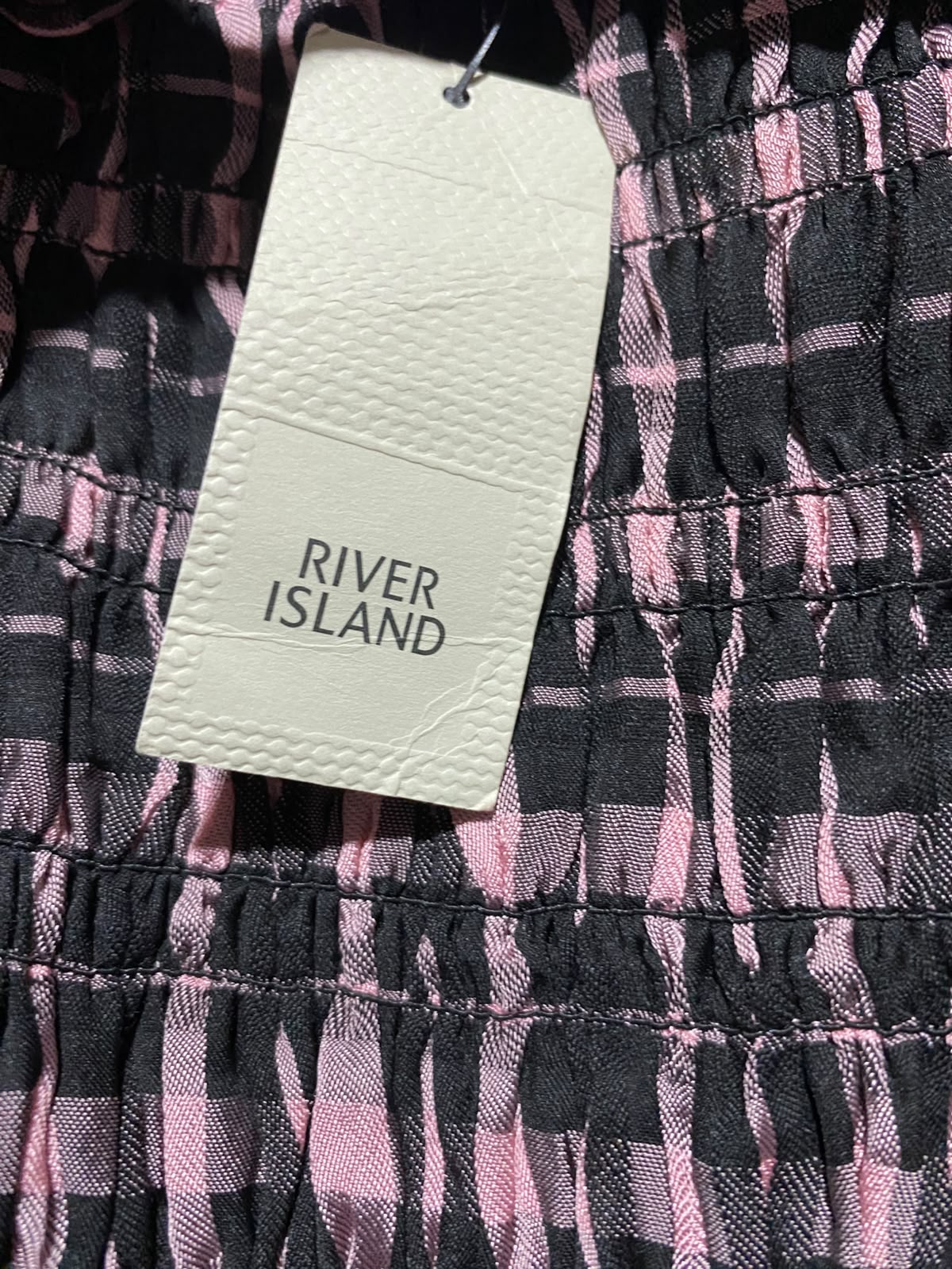 RIVER ISLAND |S| BUST 15| B47| WOMEN'S PINK & BLACK GINGHAM SMOCKED SQUARE NECK MAXI DRESS