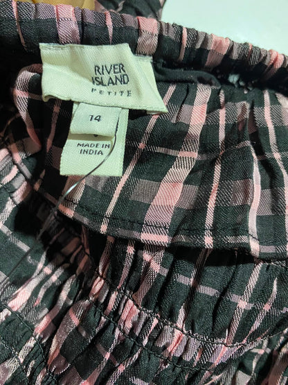 RIVER ISLAND |S| BUST 15| B47| WOMEN'S PINK & BLACK GINGHAM SMOCKED SQUARE NECK MAXI DRESS