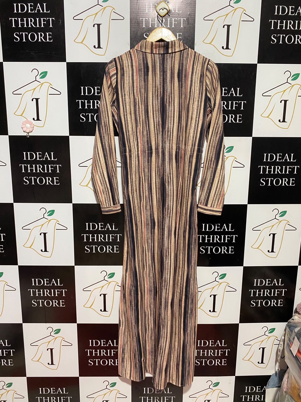 MIA LINE |M| BUST 18| B47| WOMEN'S MULTICOLOR STRIPED LONG SLEEVE MAXI SHIRTDRESS WITH DRAWSTRING
