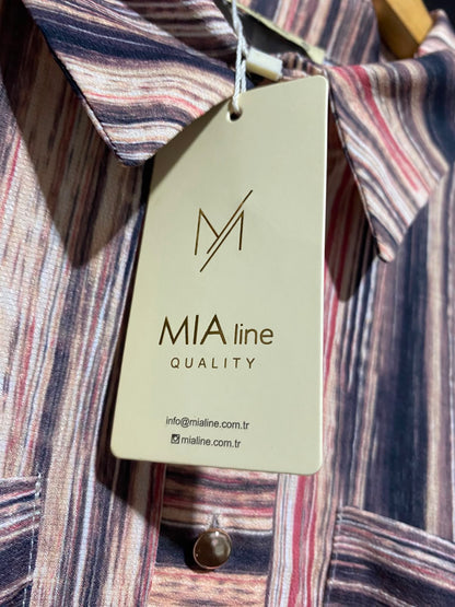 MIA LINE |M| BUST 18| B47| WOMEN'S MULTICOLOR STRIPED LONG SLEEVE MAXI SHIRTDRESS WITH DRAWSTRING
