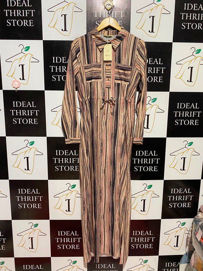 MIA LINE |M| BUST 18| B47| WOMEN'S MULTICOLOR STRIPED LONG SLEEVE MAXI SHIRTDRESS WITH DRAWSTRING