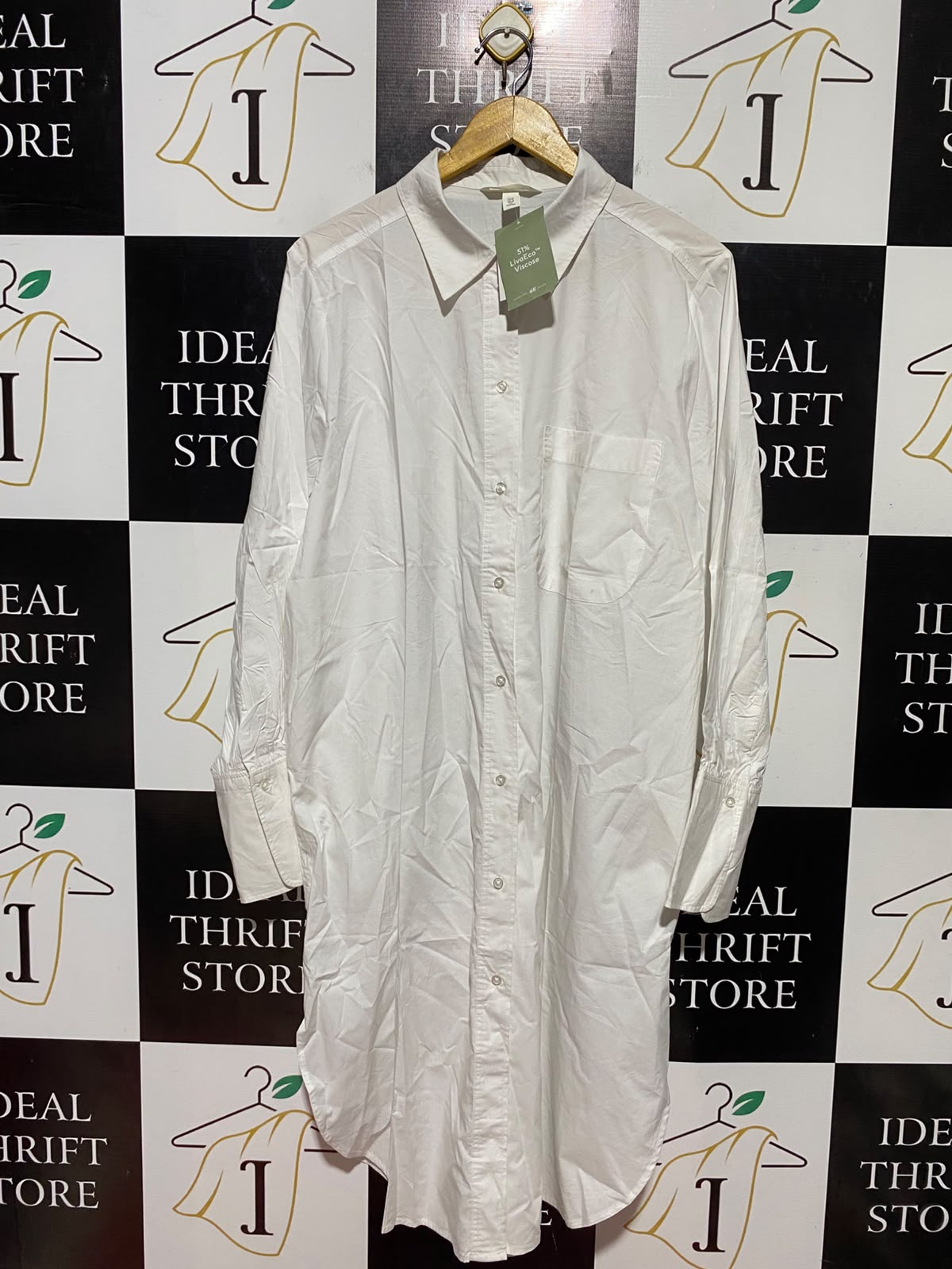 H&M |M| BUST 24| B47| WOMEN'S OVERSIZED LONG SLEEVE BUTTON FRONT SHIRTDRESS WHITE NWT