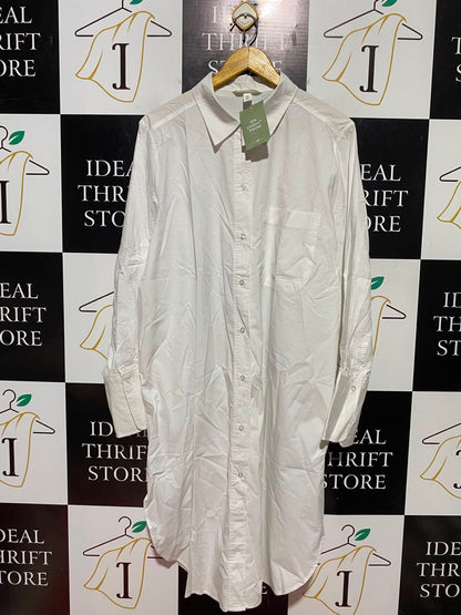 H&M |M| BUST 24| B47| WOMEN'S OVERSIZED LONG SLEEVE BUTTON FRONT SHIRTDRESS WHITE NWT