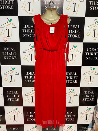 NEXT |S| BUST 16| B47| WOMEN'S VIBRANT RED PLEATED COWL NECK MAXI DRESS TIE STRAPS