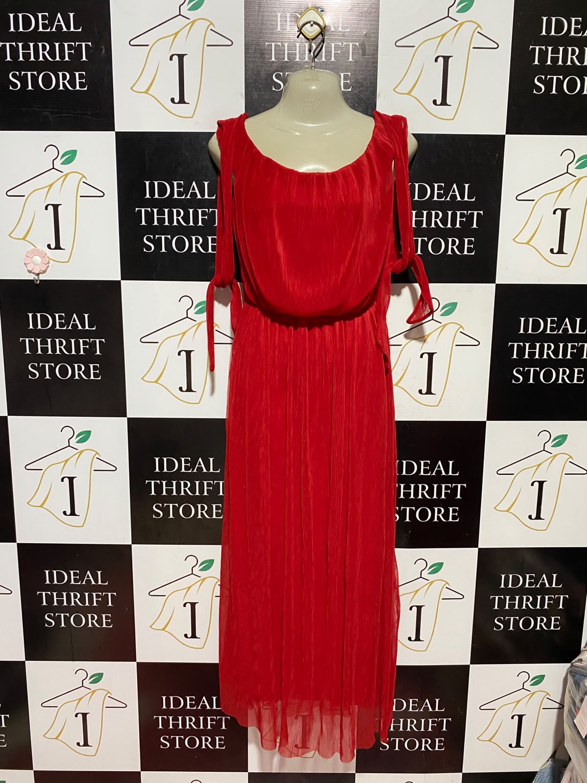 NEXT |S| BUST 16| B47| WOMEN'S VIBRANT RED PLEATED COWL NECK MAXI DRESS TIE STRAPS