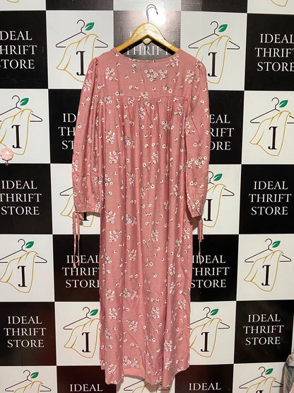 SHEIN |M| BUST 21| B47| WOMEN'S DUSTY PINK FLORAL LONG SLEEVE MAXI DRESS WITH LACE TRIM