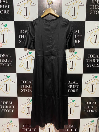 INFLUENCE |S| BUST 16| B47| WOMEN'S BLACK SATIN SHORT FLUTTER SLEEVE EMPIRE WAIST MIDI DRESS