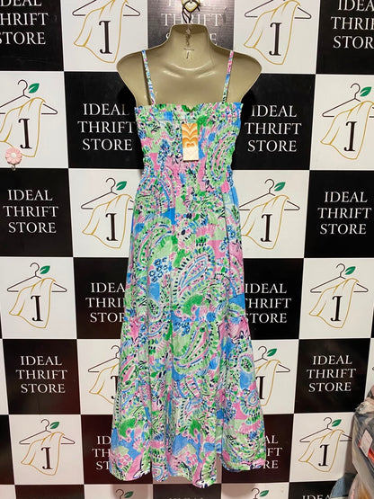FLOWER FEVER |XS| BUST 15| B47| WOMEN'S MULTICOLOR PAISLEY FLORAL SMOCKED CAMI MAXI DRESS