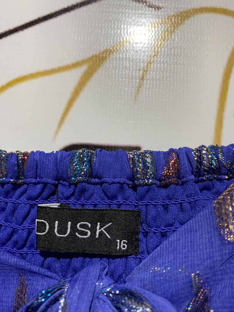 DUSK |M| BUST 19| B47| WOMEN'S ROYAL BLUE METALLIC FOIL PRINT FLUTTER SLEEVE MINI DRESS NWT