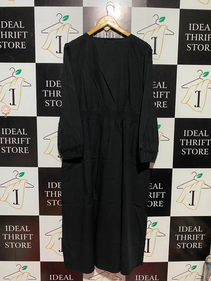 FINERRY |XL| BUST 25| B47| WOMEN'S BLACK BUTTON-DOWN MIDI DRESS