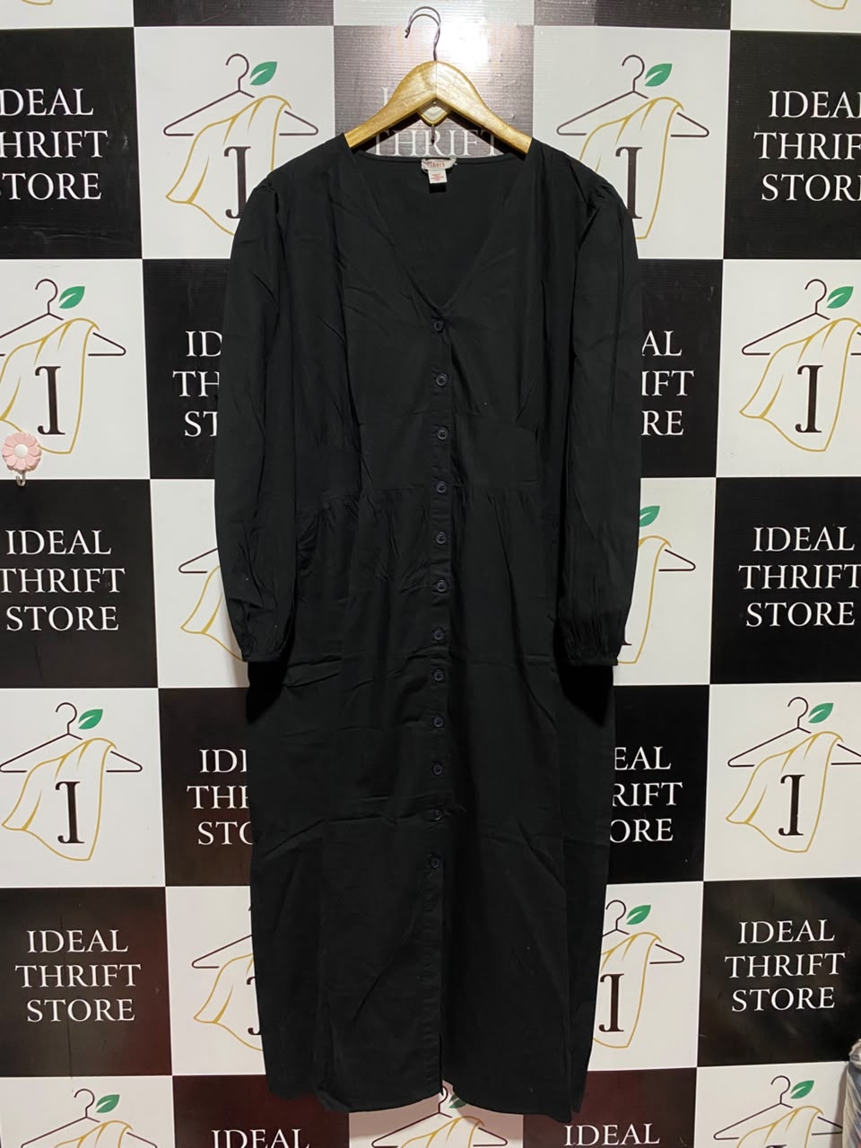 FINERRY |XL| BUST 25| B47| WOMEN'S BLACK BUTTON-DOWN MIDI DRESS