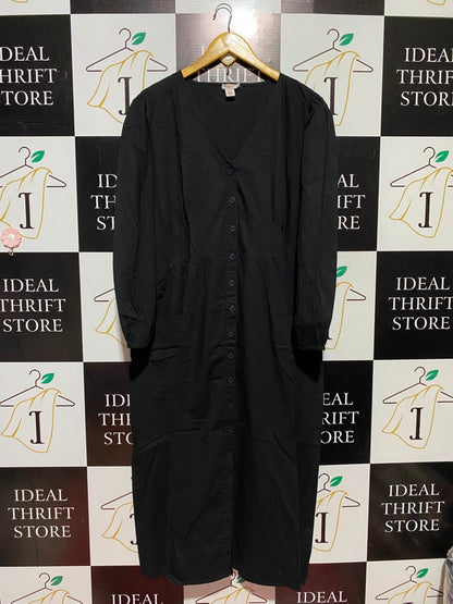 FINERRY |XL| BUST 25| B47| WOMEN'S BLACK BUTTON-DOWN MIDI DRESS