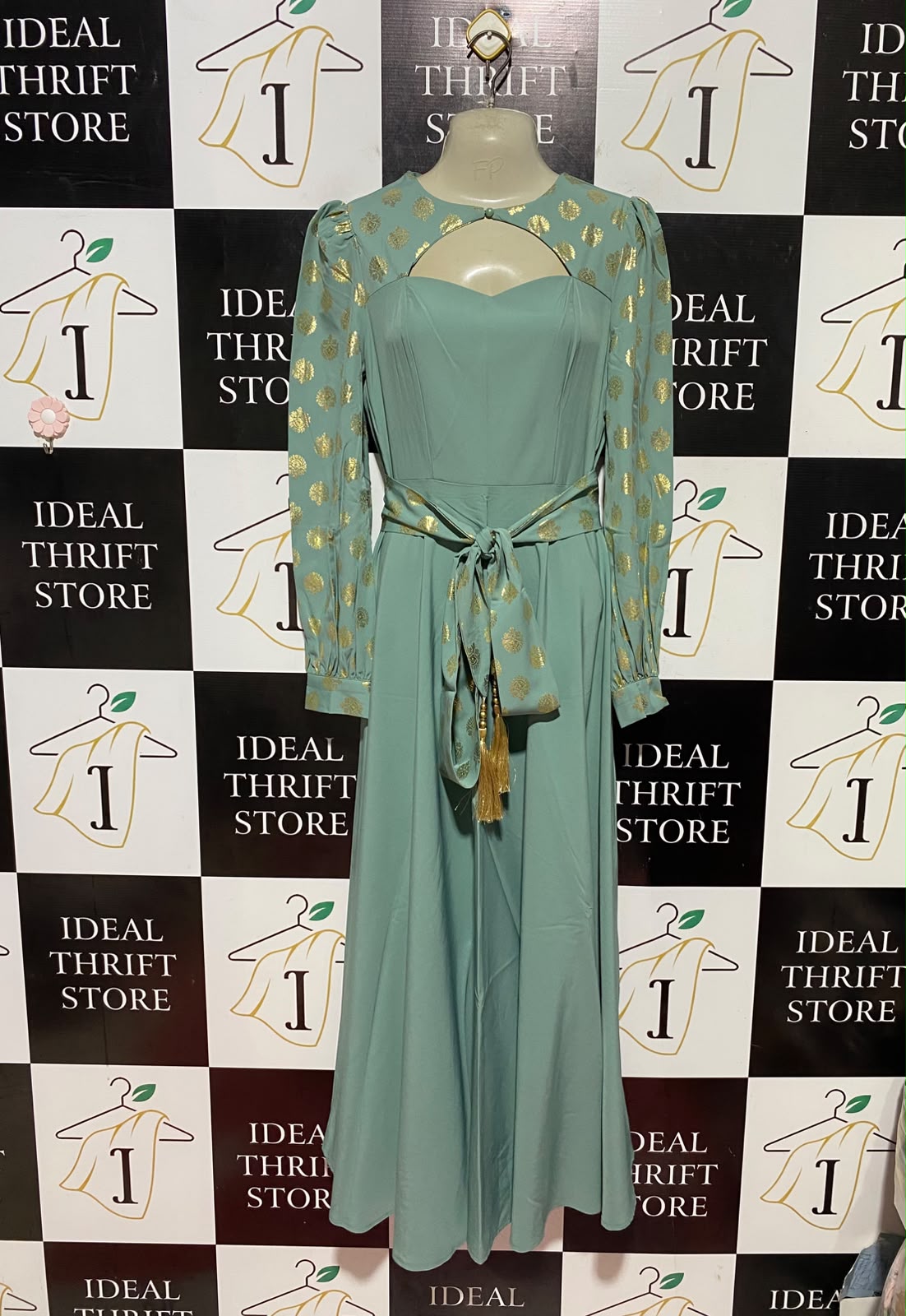 MOOSTA |M| BUST 19| B47| GOLD FOIL POLKA DOT LONG SLEEVE CUTOUT PARTY GOWN