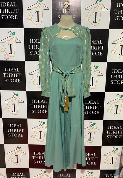 MOOSTA |M| BUST 19| B47| GOLD FOIL POLKA DOT LONG SLEEVE CUTOUT PARTY GOWN