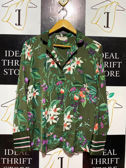 DUVET DAYS |M| BUST 19| B46| OLIVE GREEN FLORAL BUTTON-DOWN BLOUSE