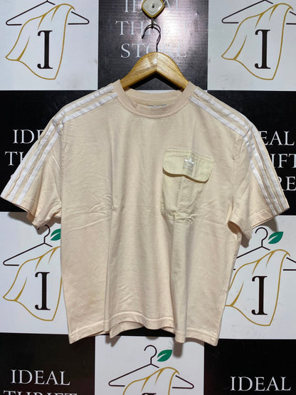 ADIDAS |M| BUST 22| B46| CREAM BEIGE THREE STRIPE SHORT SLEEVE TEE