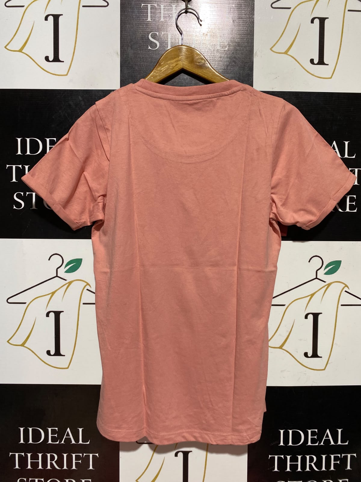 THE CELTIC |M| BUST 17| B46| PEACH PINK CASUAL SHORT SLEEVE EMBROIDERED SHAMROCK TEE