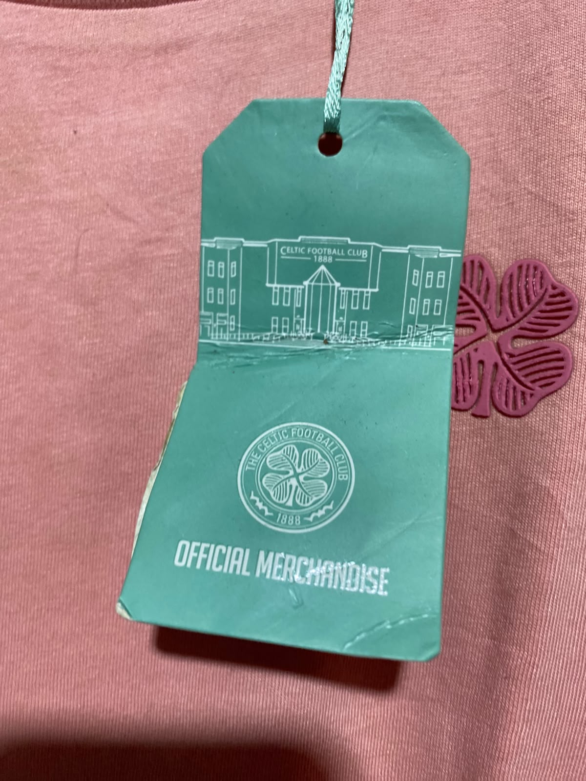 THE CELTIC |M| BUST 17| B46| PEACH PINK CASUAL SHORT SLEEVE EMBROIDERED SHAMROCK TEE