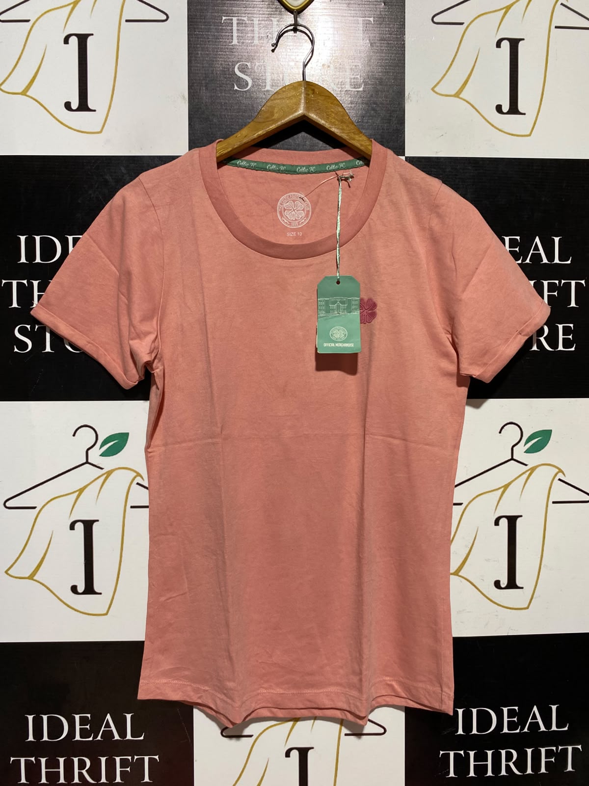 THE CELTIC |M| BUST 17| B46| PEACH PINK CASUAL SHORT SLEEVE EMBROIDERED SHAMROCK TEE