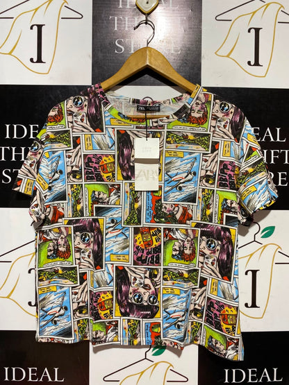 ZARA |M| BUST 22|B46| MULTICOLOR POP ART SHORT SLEEVE TEE