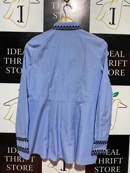 ZARA WOMEN |XS| BUST 27| B46| WOMAN LIGHT BLUE STRIPED EMBROIDERED SHIRT