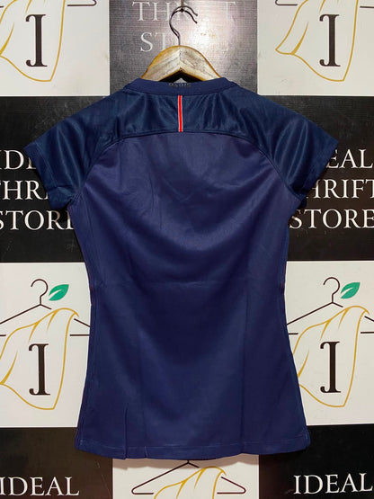 NIKE |XS| BUST 16| B46| NAVY BLUE FLY EMIRATES V-NECK FOOTBALL SHIRT
