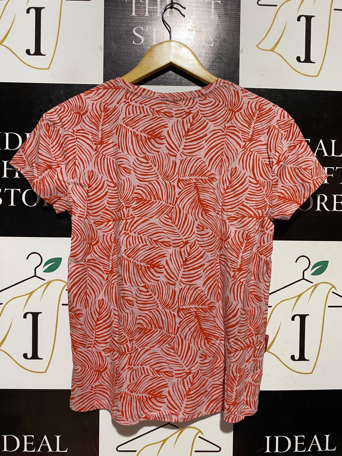 ANKO |M| BUST 18| B46| GIRLS' TROPIAL LEAF PRINT T-SHIRT - PINK & RED PALM LEAF SHORT SLEEVE TEE