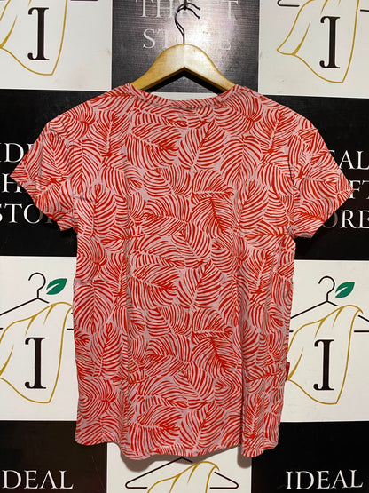 ANKO |M| BUST 18| B46| GIRLS' TROPIAL LEAF PRINT T-SHIRT - PINK & RED PALM LEAF SHORT SLEEVE TEE