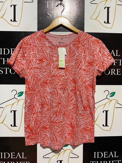 ANKO |M| BUST 18| B46| GIRLS' TROPIAL LEAF PRINT T-SHIRT - PINK & RED PALM LEAF SHORT SLEEVE TEE