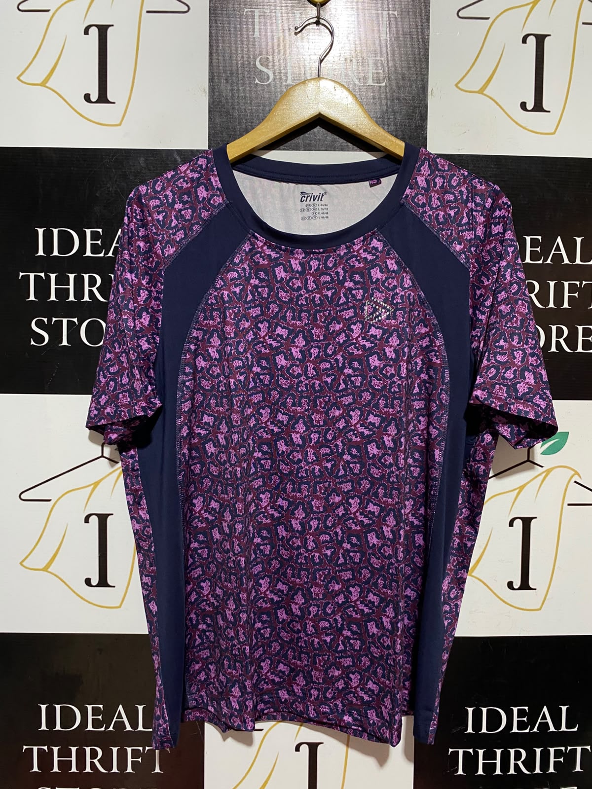 CRIVIT |L| BUST 20| B46| ATHLETIC T-SHIRT - PINK & PURPLE ANIMAL PRINT SHORT SLEEVE SPORTS TEE