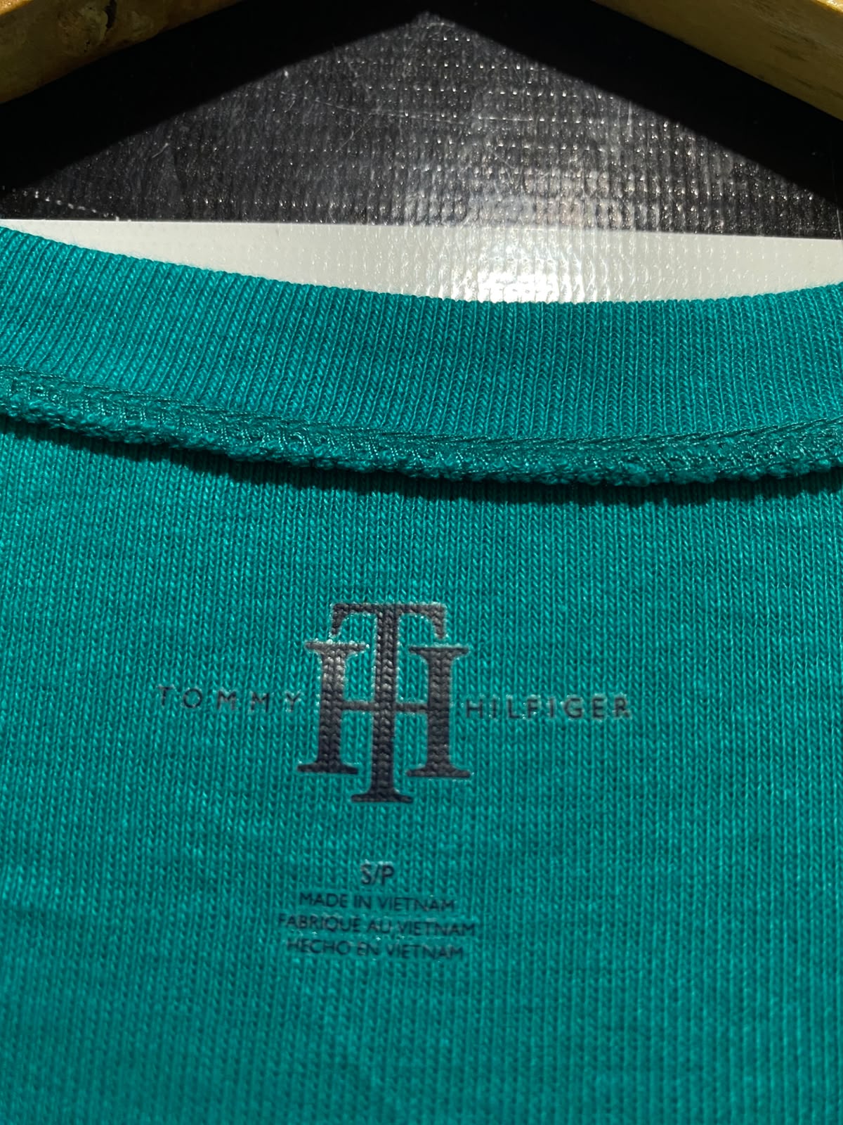 TOMMY HILFIGER |S| BUST 15| B46| TEAL GREEN CASUAL T-SHIRT - EMBROIDERED FLAG LOGO SHORT SLEEVE CREW NECK TEE