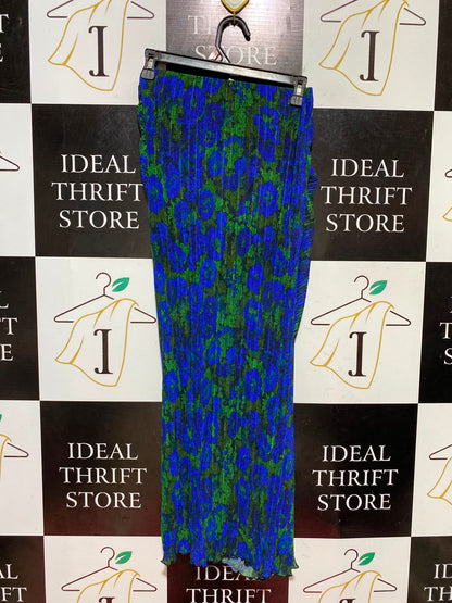TOP SHOP |XS| WAIST 24| B46| BLUE AND GREEN FLORAL ABSTRACT PLISSE RUCHED MIDI SKIRT