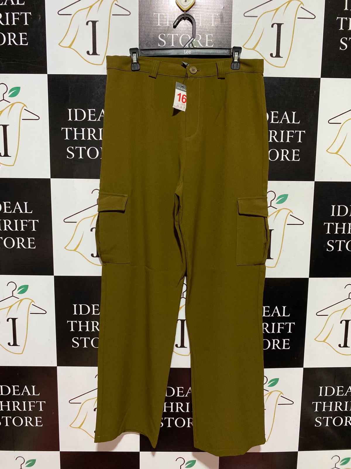 PRIMARK |XL| WAIST 34| B46| OLIVE GREEN HIGH WAISTED WIDE LEG CARGO TROUSERS PANTS