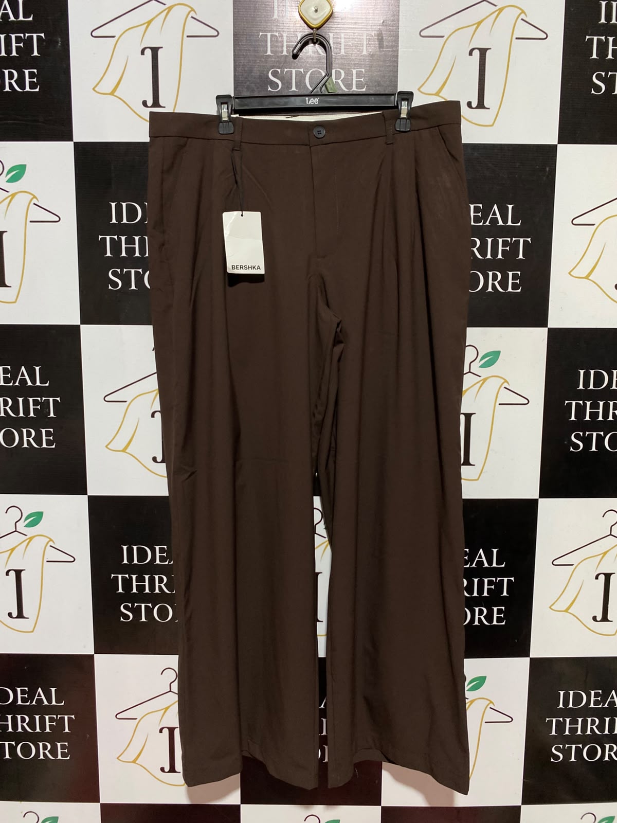 BERSHKA |XXL| WAIST 37| B46| CHOCOLATE BROWN HIGH WAISTED WIDE LEG TAILORED TROUSERS PANTS NWT