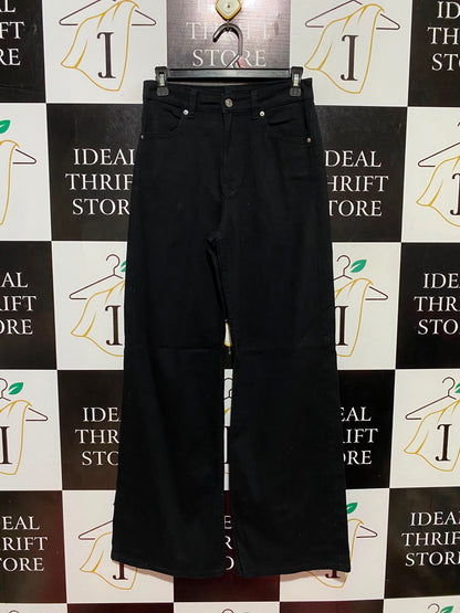 H&M |M| WAIST 27| B46| CLASSIC JET BLACK HIGH WAISTED WIDE LEG FIVE POCKET DENIM JEANS PANTS