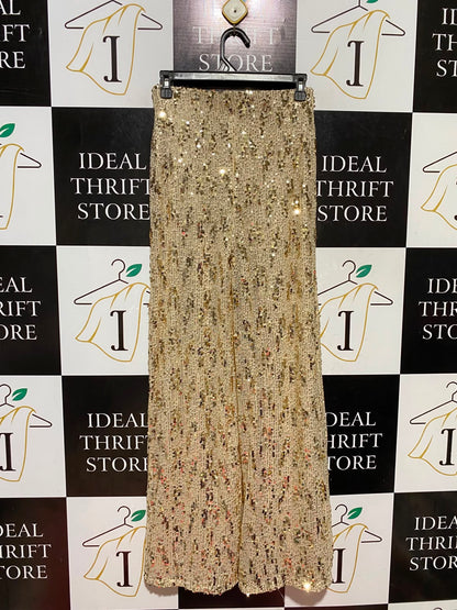 GEORGE |S| WAIST 26| B46| METALLIC GOLD SEQUIN HIGH WAISTED WIDE LEG STATEMENT TROUSERS PANTS