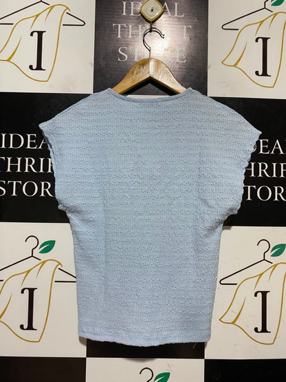 VALLEY GIRL |S| BUST 14| B46| LIGHT BLUE TEXTURED SCOOP NECK CAP SLEEVE TOP