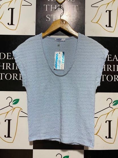 VALLEY GIRL |S| BUST 14| B46| LIGHT BLUE TEXTURED SCOOP NECK CAP SLEEVE TOP