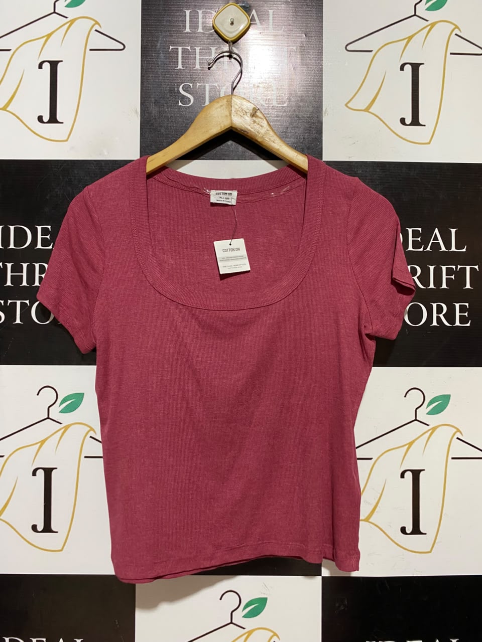 COTTON ON |M| BUST 18| B46| ROSE PINK DEEP SCOOP NECK RIBBED SHORT SLEEVE T-SHIRT