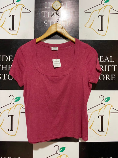 COTTON ON |M| BUST 18| B46| ROSE PINK DEEP SCOOP NECK RIBBED SHORT SLEEVE T-SHIRT