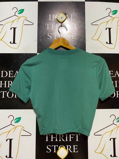 NIKE |XS| BUST 15| B46| EMERALD GREEN CENTER SWOOSH SHORT SLEEVE CROP TOP T-SHIRT