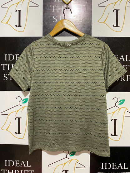 JEANSWEST |M| WAIST 18| B46| SAGE GREEN KNIT FRONT KNOT SHORT SLEEVE TOP