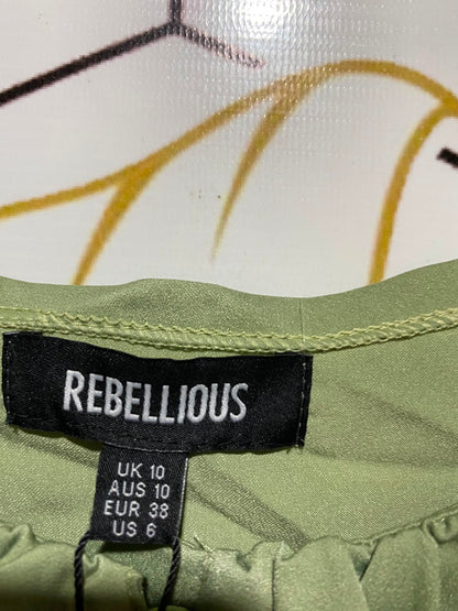 REBELLIOUS |S| BUST 16| B46| SAGE GREEN SATIN MILKMAID LONG SLEEVE CROP TOP