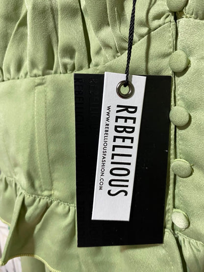 REBELLIOUS |S| BUST 16| B46| SAGE GREEN SATIN MILKMAID LONG SLEEVE CROP TOP