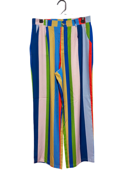 EMERY ROSE |L| WAIST 30| B47| MULTICOLOR VERTICAL STRIPED WIDE-LEG TROUSERS