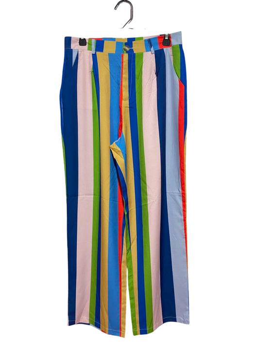 EMERY ROSE |L| WAIST 30| B47| MULTICOLOR VERTICAL STRIPED WIDE-LEG TROUSERS