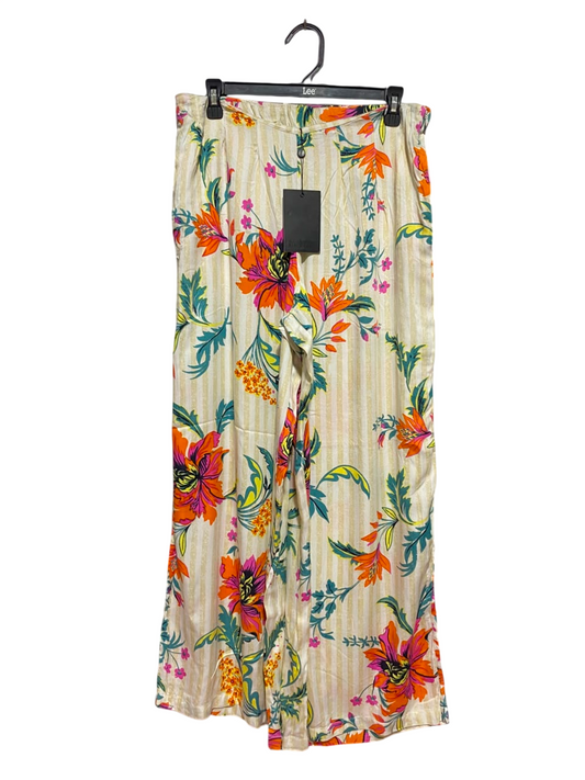 ELLIS & DEWEY |S/M| WAIST 30| B47| CREAM STRIPED TROPICAL FLORAL PRINT TROUSERS WITH TAG