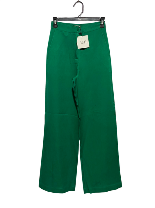 ATMOS & HERE |XS| WAIST 24| B47| EMERALD GREEN HIGH-WAISTED WIDE-LEG TROUSERS