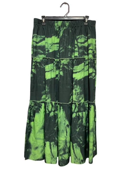 SHEIN CURVE |XL| WAIST 32| B47| BLACK AND NEON LIME GREEN TIE-DYE ABSTRACT PRINT LONG SKIRT
