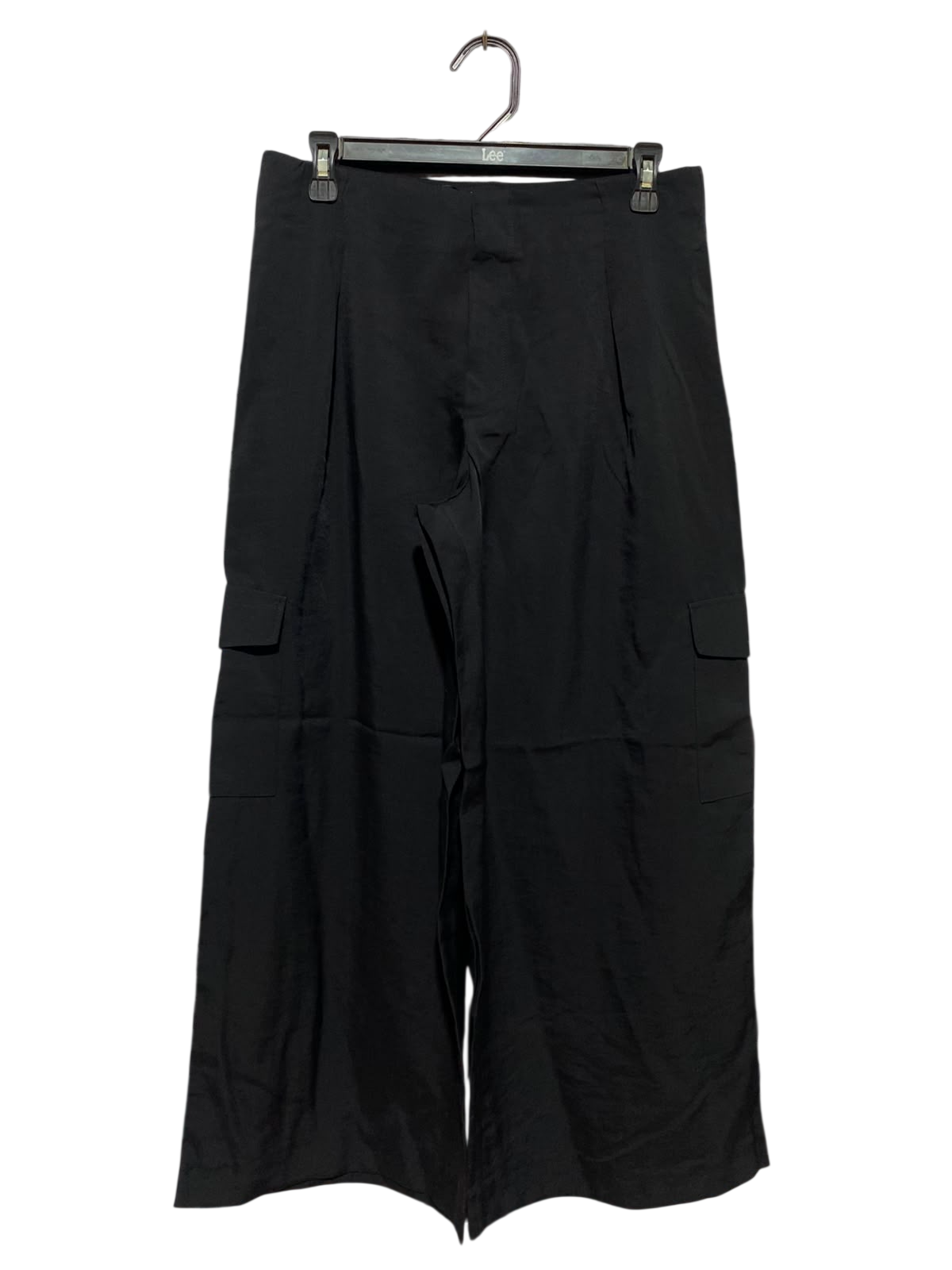 THE PRIMARK EDIT |L| WAIST 30| B47| BLACK HIGH-WAISTED WIDE-LEG CARGO PANTS